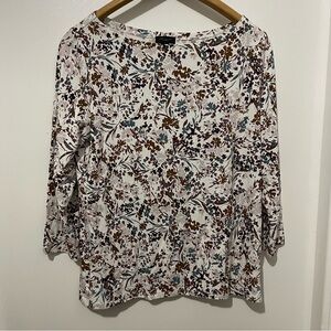 Ann Taylor Factory Floral Boatneck Top 3/4 Sleeve M Cottagecore Boho Chic